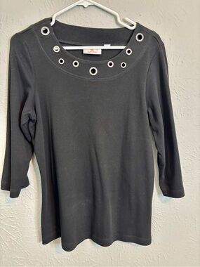 Quacker Factory Black Long-Sleeve Top with Grommet Neckline